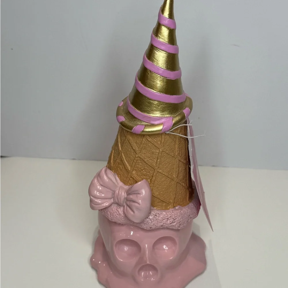 HERE LIES SUMMER Pink Skull & Bow Ice Cream Cone Halloween Summerween Decor NWT - Picture 7 of 15